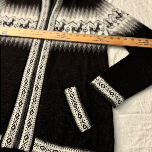100% Alpaca Fair Isle Zip Front Hoodie Sweater Black White Gray Size M - Picture 12 of 14